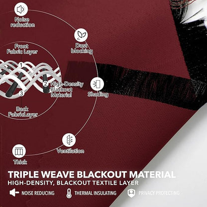Deconovo Blackout Curtains for Living Room Thermal Insulated Back Tab and Rod Pocket Room Darkening Curtains 52Wx72L Inch Burgundy Red 2 Panels