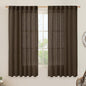 LAMIT Sheer Linen Curtains 63 Inch for Bedroom, Light Filtering Neutral Semi Sheer Farmhouse Boho Curtains Back Tab and Rod Pocket Living Room Panels, Dark Brown, 2 Panels, 52 x 63 Inch