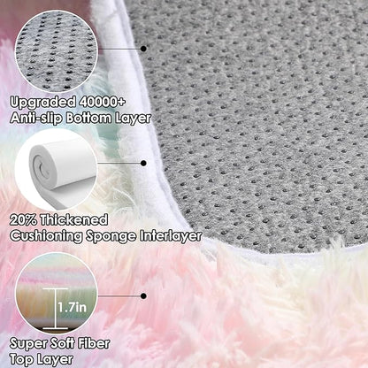 ONASAR Rainbow Area Rugs for Girls Bedroom, 4x6 Fluffy Bedside Colorful Rug, Cute Soft Plush Shaggy Princess Fuzzy Indoor Floor Carpet for Nursery Kids Baby Teen Dorm Playroom Home Decor Aesthetic