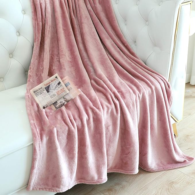 TASTHROW Large Flannel Fleece Throw Blanket, 60×80 Inch - Cozy Lightweight Thick Blanket - All Seasons Suitable for Women, Men and Kids (Pink)