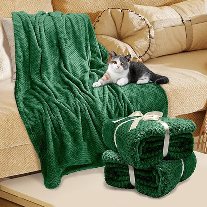 4 Pack Fleece Throw Blankets 50x60 Inches – 270 GSM Ultra Soft Flannel, Oeko-TEX Standard 100 Certified, Lightweight 3D Waffle Texture, No Shedding/Pilling, for Bed, Couch, Sofa, All Season (Green)