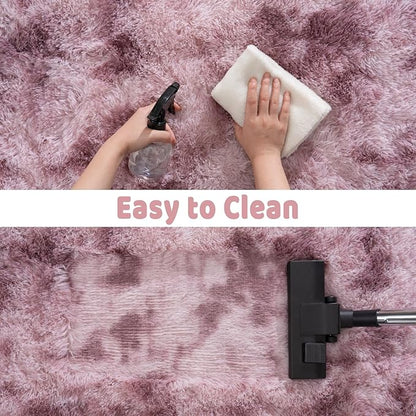 Soft Runner Rugs for Bedroom Hallways, 2x4 Tie-Dyed Grey Purple Fluffy Shag Throw Area Rug Non Slip for Bedside Dorm, Long Shaggy Furry Carpet for Nursery Living Room