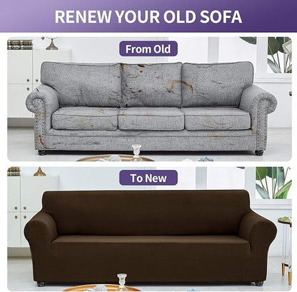 Joccun Stretch Loveseat Couch Cover Slipcover, 1-Piece Sofa Cover for 2 Cushion Couch Spandex Jacquard Washable Furniture Protector Cover for Living Room,Kids,Pets（Loveseat,Seal Brown）