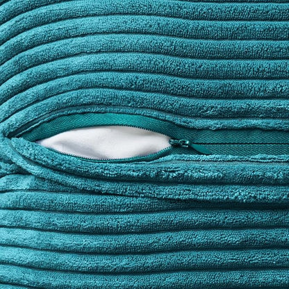 MIULEE Decorative Throw Pillow Covers for Couch Bed Livingroom 18x18 Inch Set of 2 Teal Blue Boho Accent Throw Pllows Broadside Striped Patchwork Soft Corduroy Summer Coastal Pillowcases
