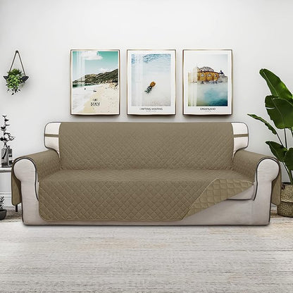 ISSUNTEX Double Protection 100% Waterproof Sofa Covers for Living Room, Couch Covers for 3 Cushion Couch Sofa, Reversible Furniture Protector Sofa Cover for Dogs (Oversized Sofa, Beige/Beige)