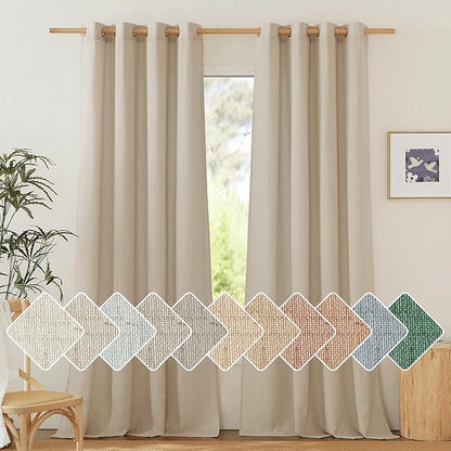 NICETOWN Linen Angora Curtains for Living Room, Grommet Privacy Assured Semi Sheer with Light Filtering Thick Flax Linen Drapes for Bedroom Porch/Patio, W55 x L108, 2 Panels