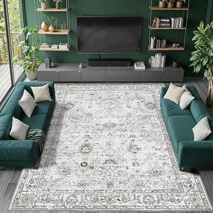 Grey White Area Rugs 5x8 for Living Room Bedroom, Non-Slip Washable Rugs Stain Resistant Boho Rug Low Pile Rug for ‎Dining Room Office (5 x8, Grey White)