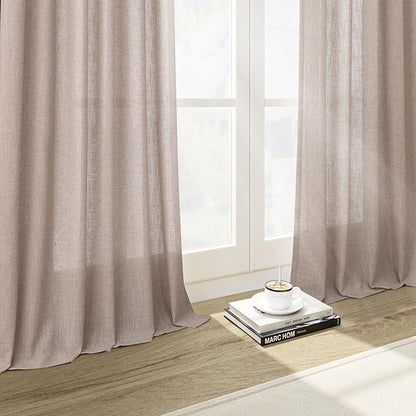 Nanspring Oatmeal Semi Sheer Curtains 72 Inches Long 2 Panels Set for Bedroom Back Tab Rod Pocket Light Filtering Privacy Drapes Cotton Linen Textured Farmhouse Living Room Curtain 52X72 Inches