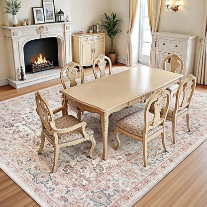 Lofus 6x9 Area Rugs for Living Room, Washable Area Rug, Rugs for Bedroom, Kitchen, Vintage Boho Carpet, Soft Non-Slip, Low Pile Large Area Rug for Office Dining Room, Pink