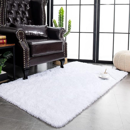 TWINNIS Super Soft Shaggy Rugs Fluffy Carpets, 5x8 Feet, Indoor Modern Plush Area Rugs for Living Room Bedroom Kids Room Nursery Home Decor, Upgrade Anti-Skid Rectangular Fuzzy Rug, White