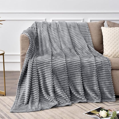 BEDELITE Fleece Blanket Twin Size – 3D Ribbed Jacquard Soft and Warm Decorative Fuzzy Blankets – Cozy, Fluffy, Plush Lightweight Throw Blankets for Couch, Bed, Sofa(Grey, 60x80 inches)