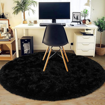 4'x4' Black Round Rug for Bedroom, Ultra Soft Fluffy Circle Rug for Kids Girls Boys Room, Cute Shag Rugs for Living Room Playroom Teen Room Home Decor Rug