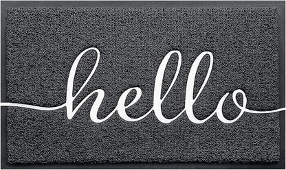 CozyBounty Door Mat Hello Mats Outdoor Indoor Non-Slip Doormat for Entryway Low-Profile Floor Mat for Yard, Garage, High Traffic Areas (30"x17.5", Black)