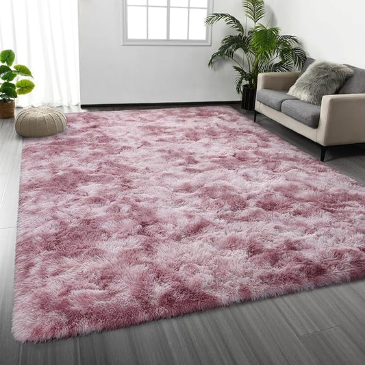 Deerhoo Large Shag Area Rugs 5 x 8, Tie-Dyed Plush Fuzzy Rugs for Living Room, Ultra Soft Fluffy Furry Rug for Bedroom, Indoor Carpet Nursery Rugs for Kids Room Home Decor, Pink Purple