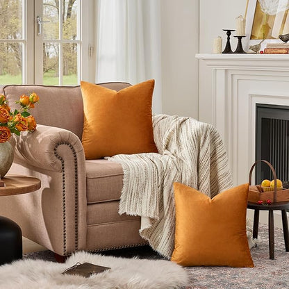 GIGIZAZA Decorative Throw Pillow Covers 26x26,Set of 2 Burnt Orange Square Couch Pillow Covers,Velvet Sofa Boho Cushion Pillows