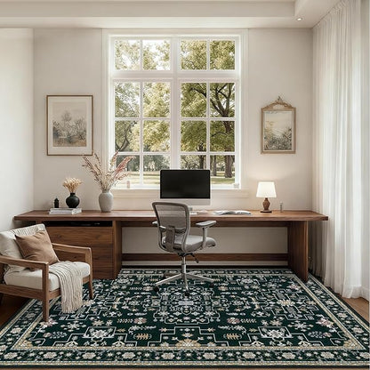 6x9 Area Rugs Living Room Rug: Washable Vintage Boho Medallion Rug No Slip Stain Resistant Soft Carpet Indoor Floor Large Carpets for Bedroom Dining Room Farmhouse Nursery Hallway Home Office Black