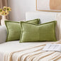 MIULEE Spring Decorative Lumbar Throw Pillow Covers for Couch Bed Livingroom 12x20 Inch Set of 2 Green Boho Accent Throw Pllows Broadside Striped Patchwork Soft Corduroy Summer Pillowcases