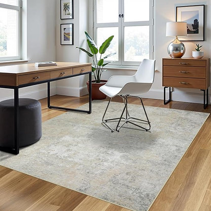4x6 Area Rugs for Living Room Rug Washable: Abstract Rug for Dining Room Bedroom Carpet Non Slip 4 by 6 Indoor Modern Nursery Home Office Beige Grey