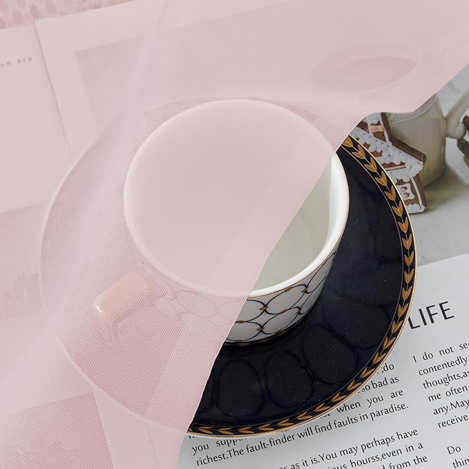 Chyhomenyc Blush Pink Sheer Valances for Windows - Light Filtering Small Kitchen Curtains, Rod Pocket Short Top Window Treatment Decor for Living Room Bathroom Basement, 42Wx16L inches, 2 Panels