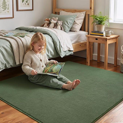 Amearea 5x5 Square Area Rugs for Bedroom Living Room, Sage Green Thickened Memory Foam Rug, Fluffy Indoor Washable Rugs Non Slip Minimalist Carpet for Kids Boys Girls Dorm Nursery Room Decor