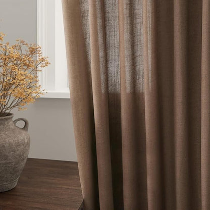 Caramel Brown Linen Curtains for Living Room 98 Inches Long Back Tab and Rod Pocket Light Filtering Semi Sheer Vintage Rustic Curtain Luxury Boho Decor Drapes for Bedroom Office 52x98, 2 Panels