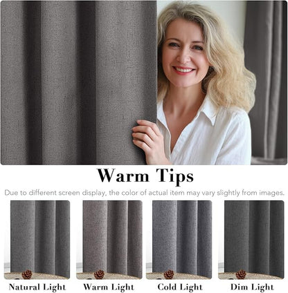 H.VERSAILTEX Linen Blackout Curtains Durable Thick Textured Linen Look 100% Blackout Patio Door Curtain Anti Rust Grommet Extra Wide Sliding Door Curtain Panel, W100 x L84 inch - Grey