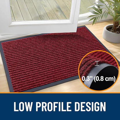 OLANLY Front Door Mat Indoor Outdoor Entrance, Waterproof Heavy Duty Doormat, Fade Resistant, Low Profile, Easy Clean Patio Porch Welcome Floor Mats for Entry, 71x30, Wine Red