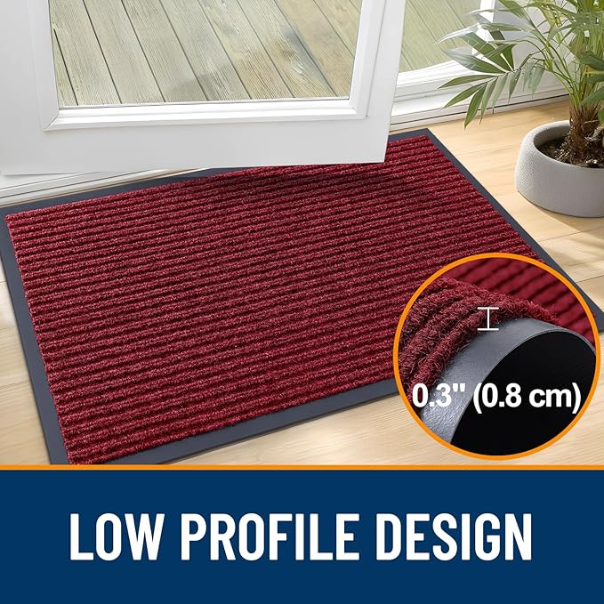 OLANLY Front Door Mat Indoor Outdoor Entrance, 2-Pack 29.5 x 17 Inch, Waterproof Heavy Duty Doormat, Fade Resistant, Low Profile, Easy Clean Patio Porch Welcome Floor Mats for Entry, Wine Red