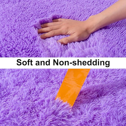 Ultra Soft Runner Rugs for Bedroom Hallways with Upgraded Non-Slip Rubber Backing & Thick Memory Sponge, 2 Packs 2x6 Feet Fluffy Shag Throw Area Rug for Bedside Dorm Light Purple
