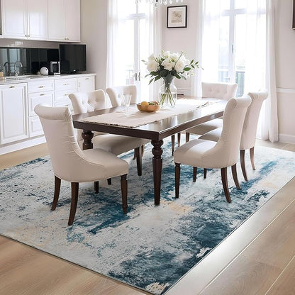 Ompaa Living Room Rug 5x8 Aqua Blue Area Rug Machine Washable Boho Rug Non Slip Abstract Vintage Indoor Large Rugs for Bedroom, Classroom, College Dorm, Farmhouse, Dining Room, Kids Playroom