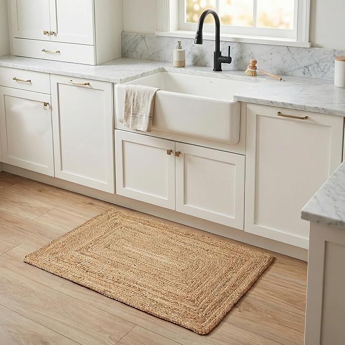 Hausattire Hand Woven Jute Braided Rug, 2'x3' – Natural, Reversible Boho Entry Area Rugs for Kitchen, Living Room I Farmhouse Indoor Outdoor Decorative Floor Rug, 24x36 Inches