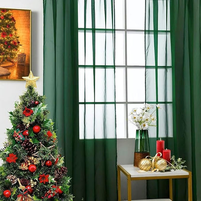 SpaceDresser Basic Rod Pocket Sheer Voile Window Curtain Panels White 1 Pair 2 Panels 42 Width 63 Inch Long for Kitchen Bedroom Children Living Room Yard(Foliage Green,42 W x 63 L)