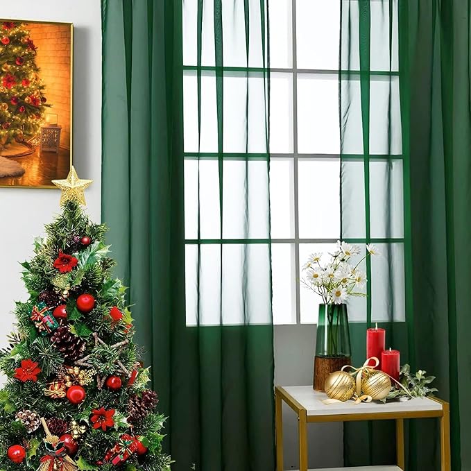 SpaceDresser Basic Rod Pocket Sheer Voile Window Curtain Panels White 1 Pair 2 Panels 70 Width 108 Inch Long for Kitchen Bedroom Children Living Room Yard(Foliage Green,70 W x 108 L)