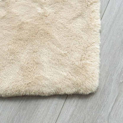 ORINOVA Beige Plush Faux Washable Rabbit Fur Area Rugs for Bedroom Shag Carpet for Living Room 4x6 Rectangle Nursery Rug