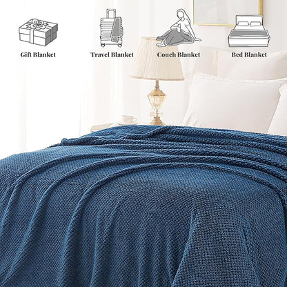 Whale Flotilla Queen Size Fuzzy Fleece Blanket for Bed, 90x90 Inch Fluffy Warm Soft Jacquard Blankets for All Season, Lightweight and Cozy, Navy Blue