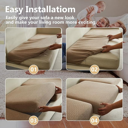 Couch Cushion Covers for Sofa Couch Covers Wear-Resistant Universal Sofa Cover Washable Stretch for Sectional Slipcovers (Texture-Light Coffee,Chaise Cover)