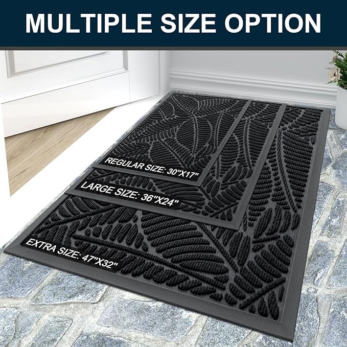 Colorxy Waterproof Doormat, Sturdy Natural Rubber Front Indoor Mat, Non Slip Low Profile Indoor Outdoor Door Mats, Stain and Fade Resistant Floor Mat, Easy Clean Patio Entrance Mat, 59''x23'', Black