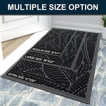 Colorxy Waterproof Doormat, Sturdy Natural Rubber Front Indoor Mat, Non Slip Low Profile Indoor Outdoor Door Mats, Stain and Fade Resistant Floor Mat, Easy Clean Patio Entrance Mat, 47''x17'', Black