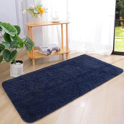Chicrug Soft Runner Rug for Bedroom Living Room Plush Fluffy Rug 2x4 Feet, Shag Furry Runner Carpet Non Shedding for Nursery Children Kids Girls Room Home Decorative, Navy Blue