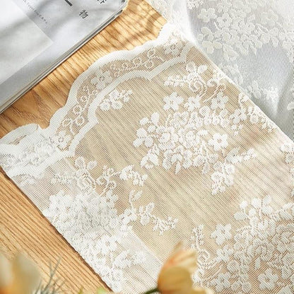 YJ YANJUN Vintage Lace Curtains 120 Inches Long-Antique Floral Ivory Privacy High Ceiling Sheer Curtain Panels for Dining Room, Patio Door, Large Windows - Rod Pocket 52x120 10 FT Tall Cream