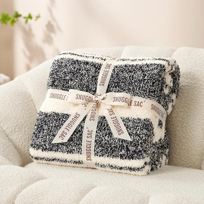 Snuggle Sac Heather Throw Blanket for Couch, Reversible Super Soft Blankets Warm Cozy Knit Fuzzy Plush Lightweight for Sofa, Bed, Camping, Picnic (Stripe Black, Queen (90"x90"))