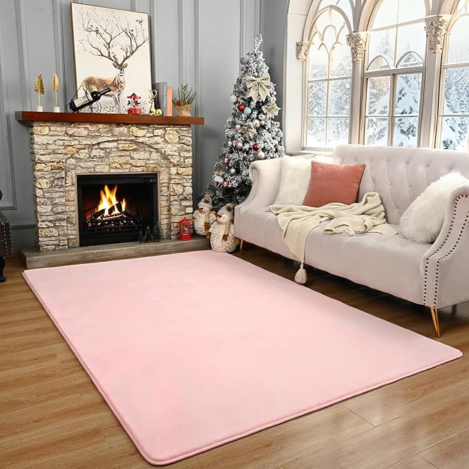 Amearea Large Modern Area Rugs for Bedroom Living Room, 6x9 Feet Pink Thickened Memory Foam Rug, Fluffy Indoor Washable Rugs Non Slip Minimalist Carpet for Boys Girls Dorm Nursery Room Decor