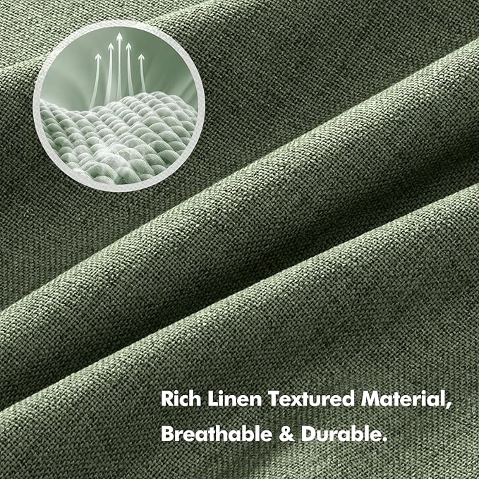 MIULEE 100% Blackout Linen Curtains for Bedroom, Olive Green Solid Luxury Decor Thermal Insulation Room Darkening Drapes for Living Room Nursery Back Tab Rod Pocket 42 x 72 Inches, 2 Panels