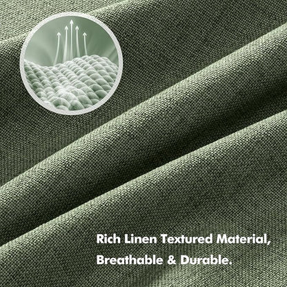 MIULEE 100% Blackout Linen Curtains for Bedroom, Olive Green Solid Luxury Decor Thermal Insulation Room Darkening Drapes for Living Room Nursery Back Tab Rod Pocket 42 x 72 Inches, 2 Panels