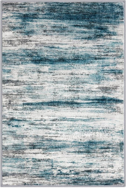 KOZYFLY 4x6 Area Rug Modern Abstract Washable Large Entryway Rug Non-Slip Soft Living Room Rugs, Print Blue Throw Rugs Indoor Mat for High-Traffic Door Entrance, Laundry, Nursery, Bedroom