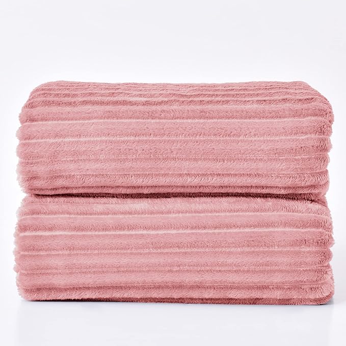 BEDELITE Fleece Throw Blanket for Couch – 3D Ribbed Jacquard Soft and Warm Decorative Fuzzy Blanket – Cozy, Fluffy, Plush Lightweight Dusty Pink Throw Blankets for Bed, Sofa, 84x90 inches