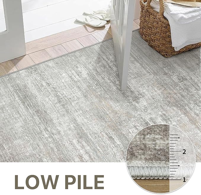 Area Rugs 3x5 for Living Room Bedroom, Modern Abstract Machine Washable Rug, Soft Low Pile Floor Carpet with Non Slip Backing for Entryway, Light Grey/Beige