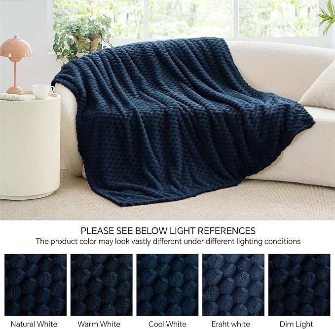 BEDELITE Fleece Blanket Twin Size for Bed Couch, 3D Jacquard Decorative Navy Throw, Soft and Cozy Warm Plush Fuzzy Blanket All Seasons Suitable, 60x80Inches