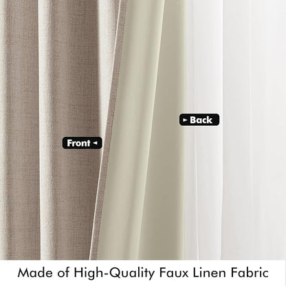 MIULEE 100% Blackout Linen Curtains for Bedroom, Khaki Solid Luxury Decor Thermal Insulation Room Darkening Drapes for Living Room Nursery Back Tab Rod Pocket 42 x 90 Inches, 2 Panels