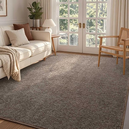 FinRèc 4x6 Washable Area Rugs for Bedroom Living Room, Low Pile Thin Rug Solid Color, Non-Slip Carpet Indoor for Home Decor (Brown)